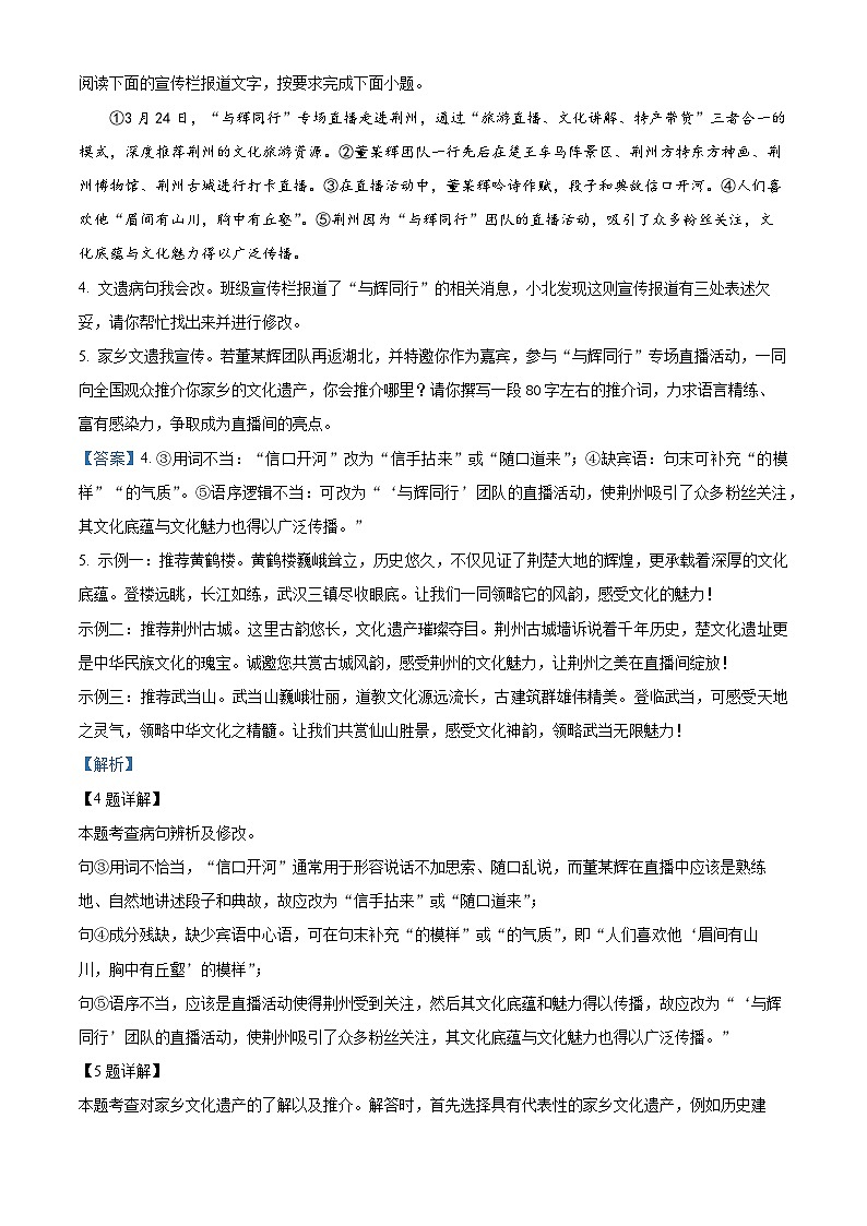 2024年湖北省荆州市中考一模语文试题（解析版）第3页