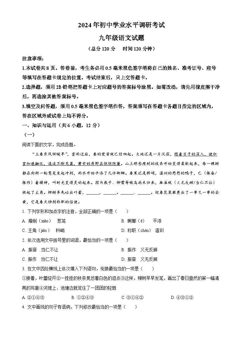 2024年山东省日照市岚山区中考一模语文试题（解析版）第1页