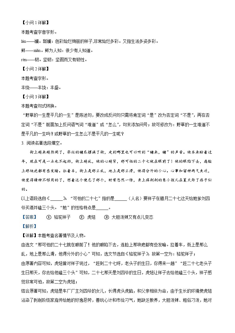 安徽省合肥市琥珀教育集团2023-2024学年七年级下学期期中语文试题（原卷版+解析版）02