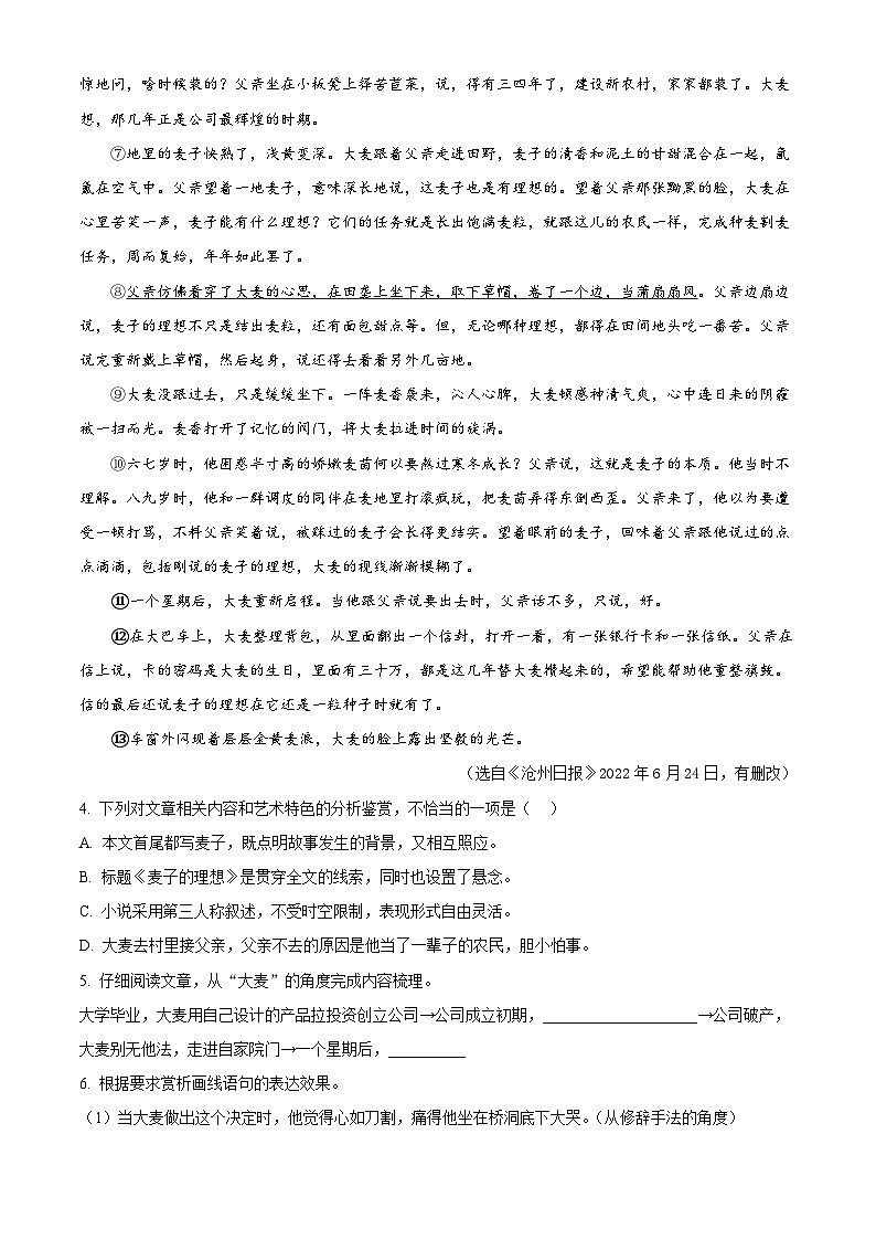安徽省宿州市埇桥区2023-2024学年八年级下学期期中语文试题（原卷版+解析版）03