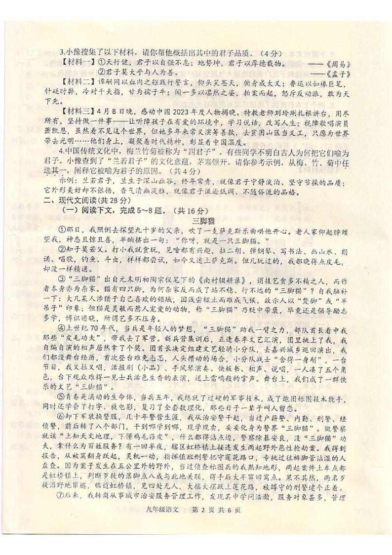 2024年河南省平顶山市中考二模语文试题02