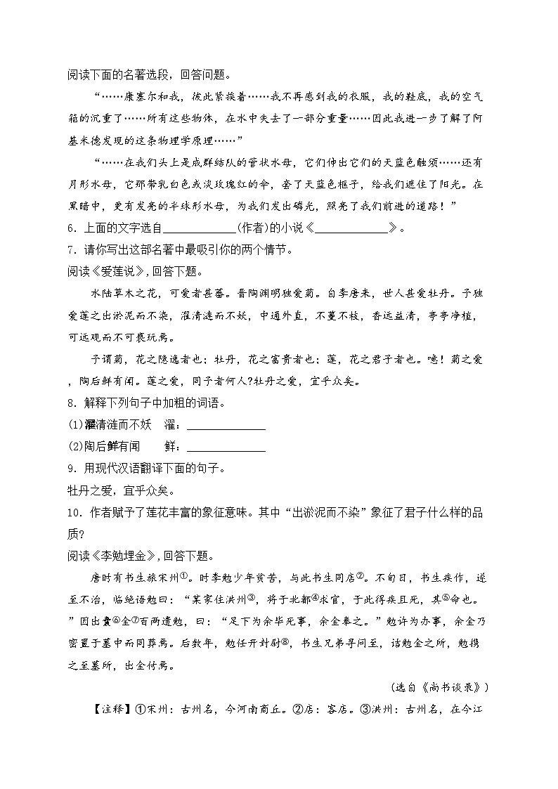 黑龙江省绥化市望奎县2024届九年级下学期4月月考语文试卷(含答案)第2页
