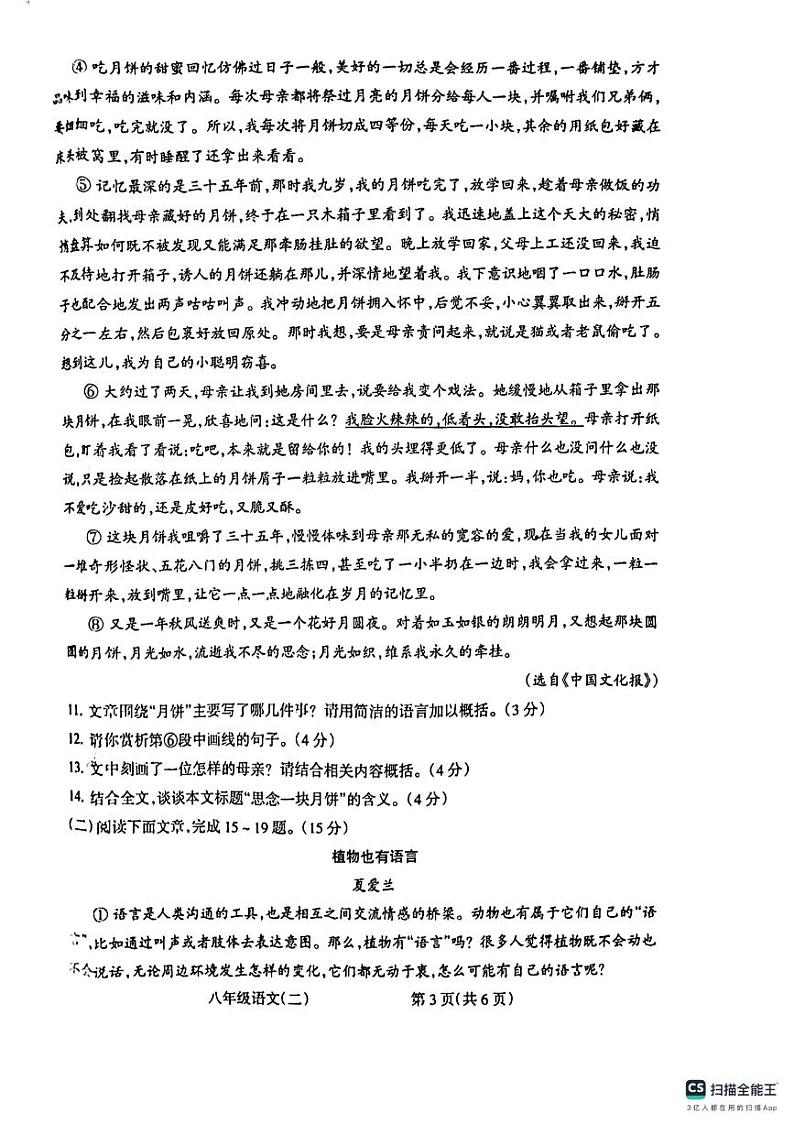 甘肃省陇南市三县联考2023-2024学年八年级下学期4月期中语文试题第3页