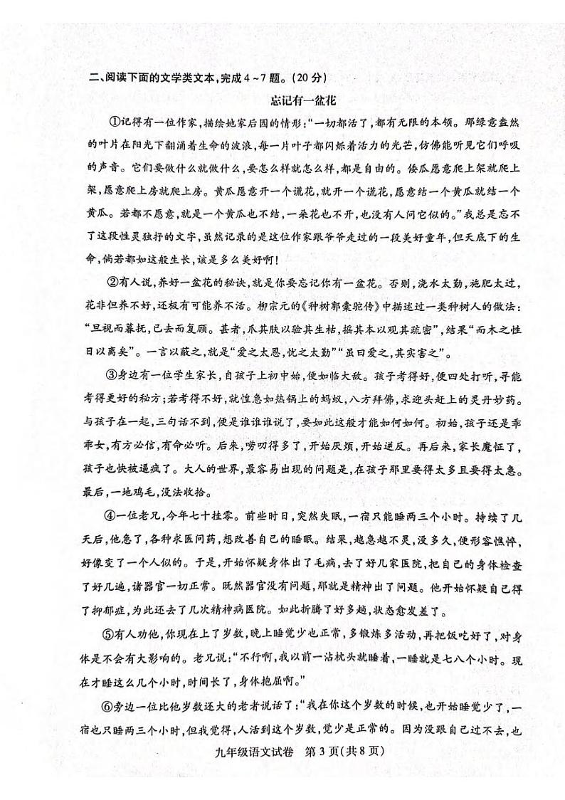 湖北省武汉市汉阳区2023-2024学年九年级下学期四月调考语文试卷03