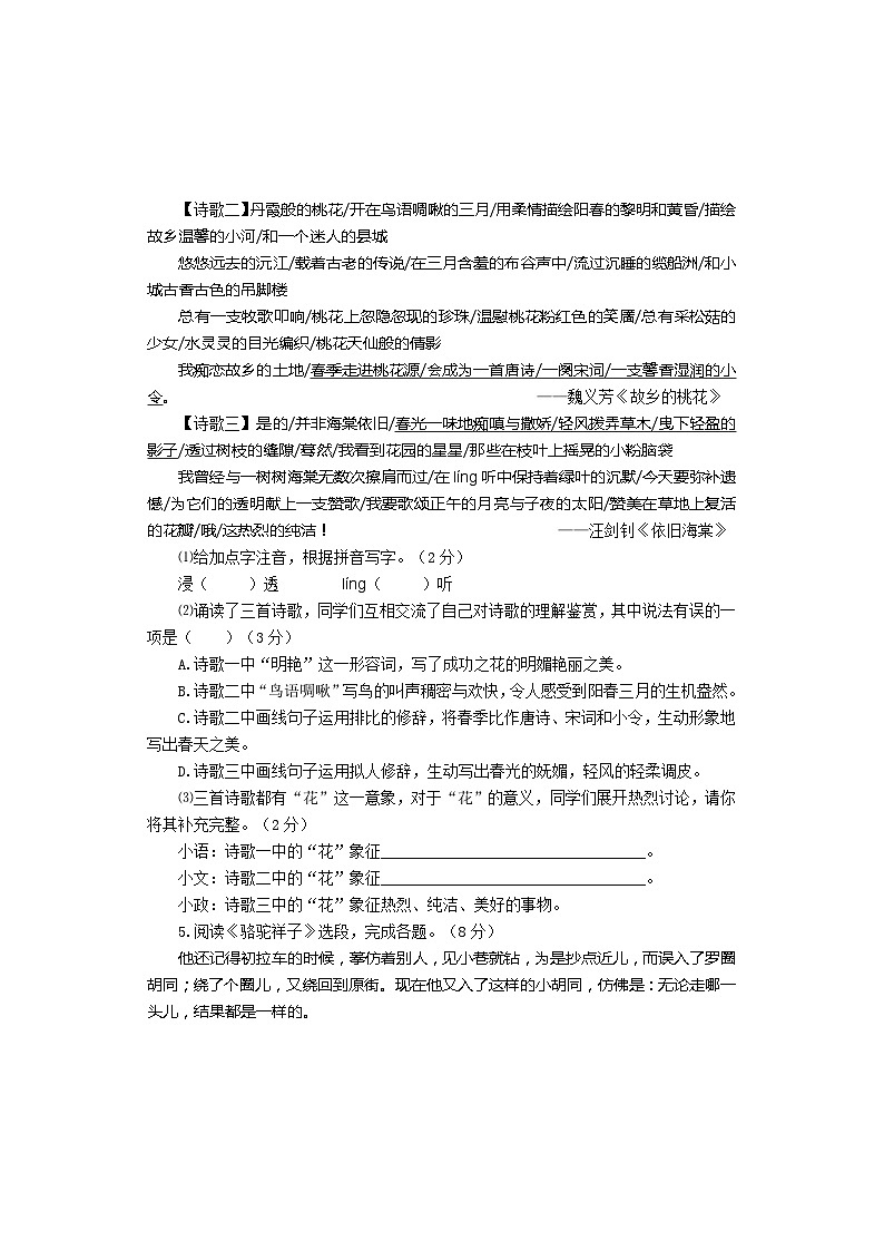 山东省市烟台市牟平区2023-2024学年（五四学制）七年级下学期期中考试语文试题第2页