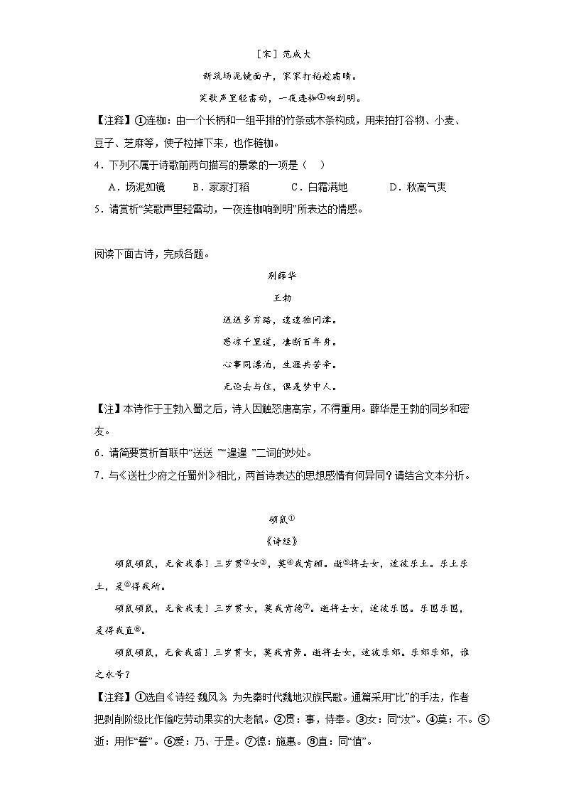 专题20  课外诗歌鉴赏-2023-2024学年八年级语文下册期中专项练习试题02