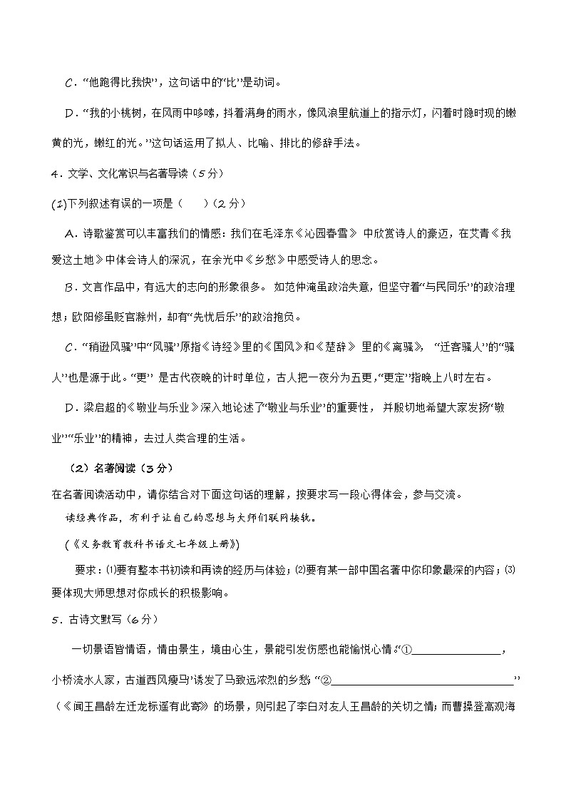 2024年辽宁省统考适应性考试模拟卷（二）-【省统考·新中考】冲刺2024年中考语文样卷适应性考试模拟卷（辽宁专用）原卷版第2页