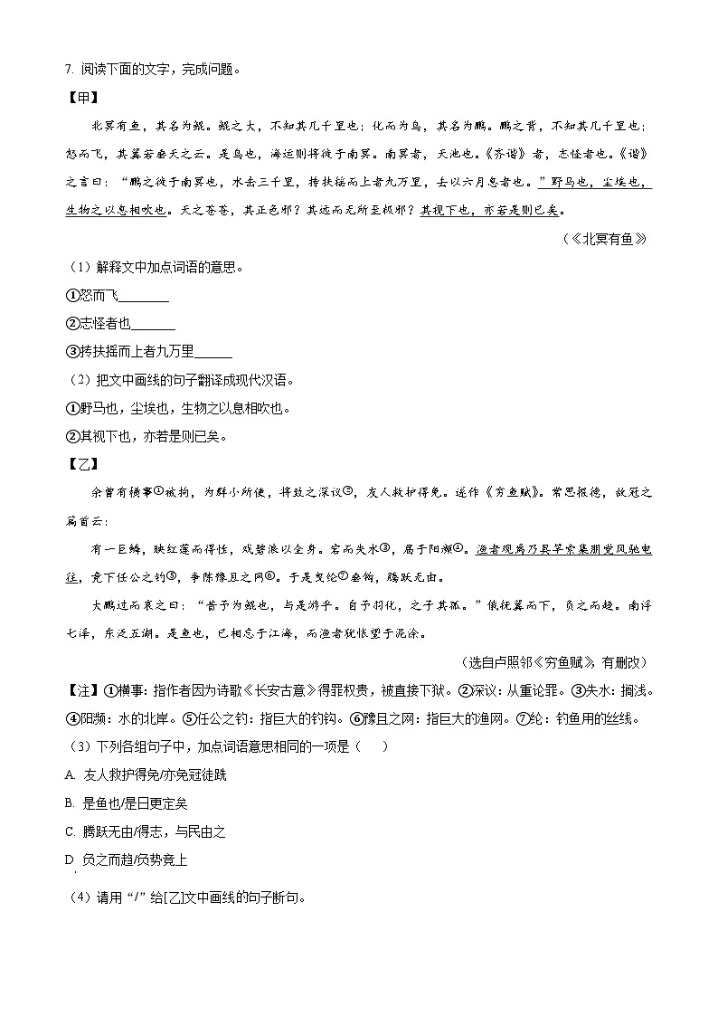 2024年广东省东莞市石碣镇中考语文一模试题（原卷版+解析版）03