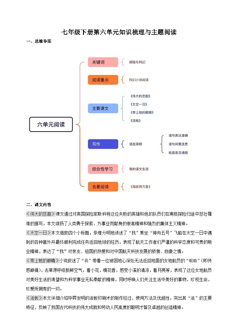 第六单元：探险与科幻-七年级下册语文单元知识梳理与主题阅读专项训练（统编版）第1页