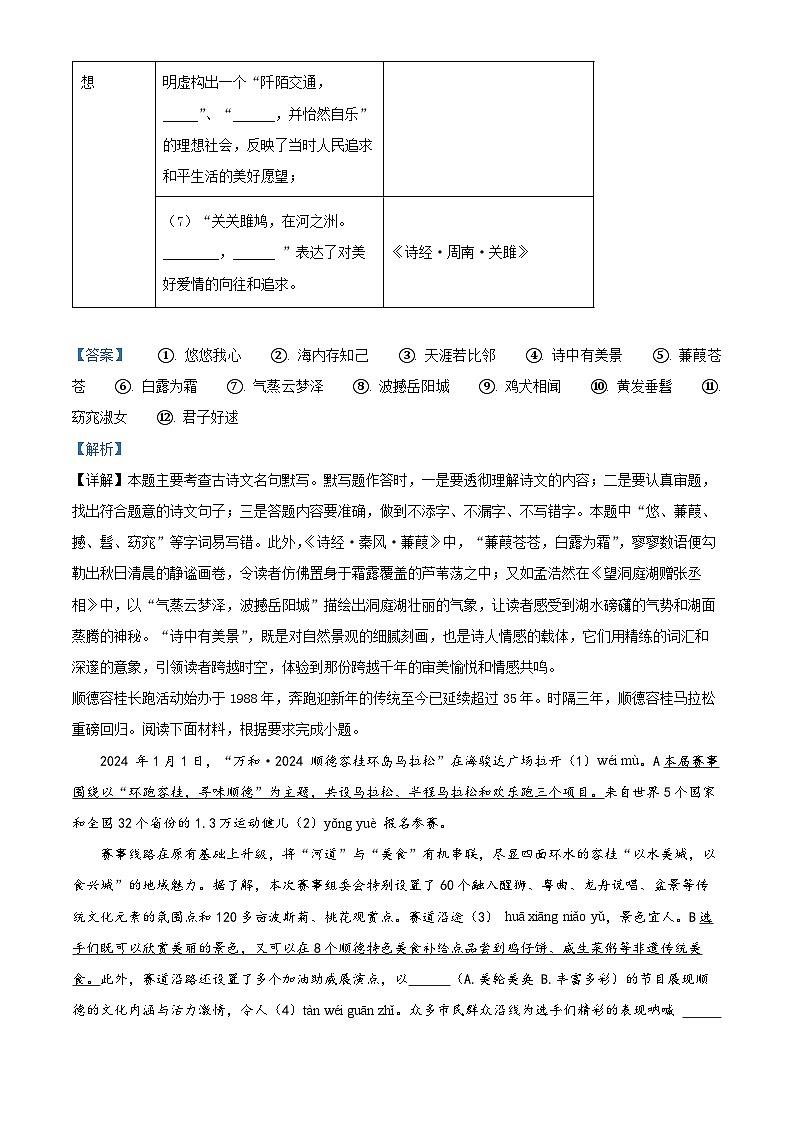 广东省佛山市顺德区容桂街道2023-2024学年八年级下学期期中语文试题（原卷版+解析版）02