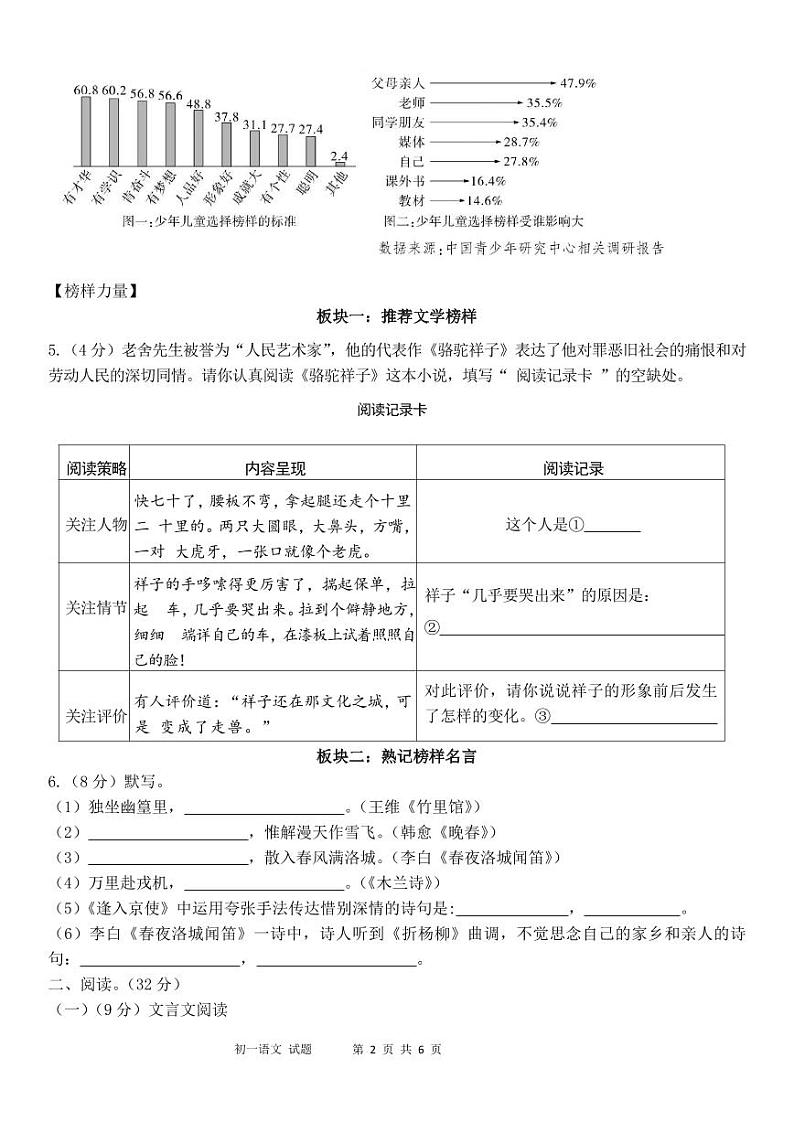 内蒙古巴彦淖尔市磴口县实验中学2023-2024学年七年级下学期3月月考语文试题第2页