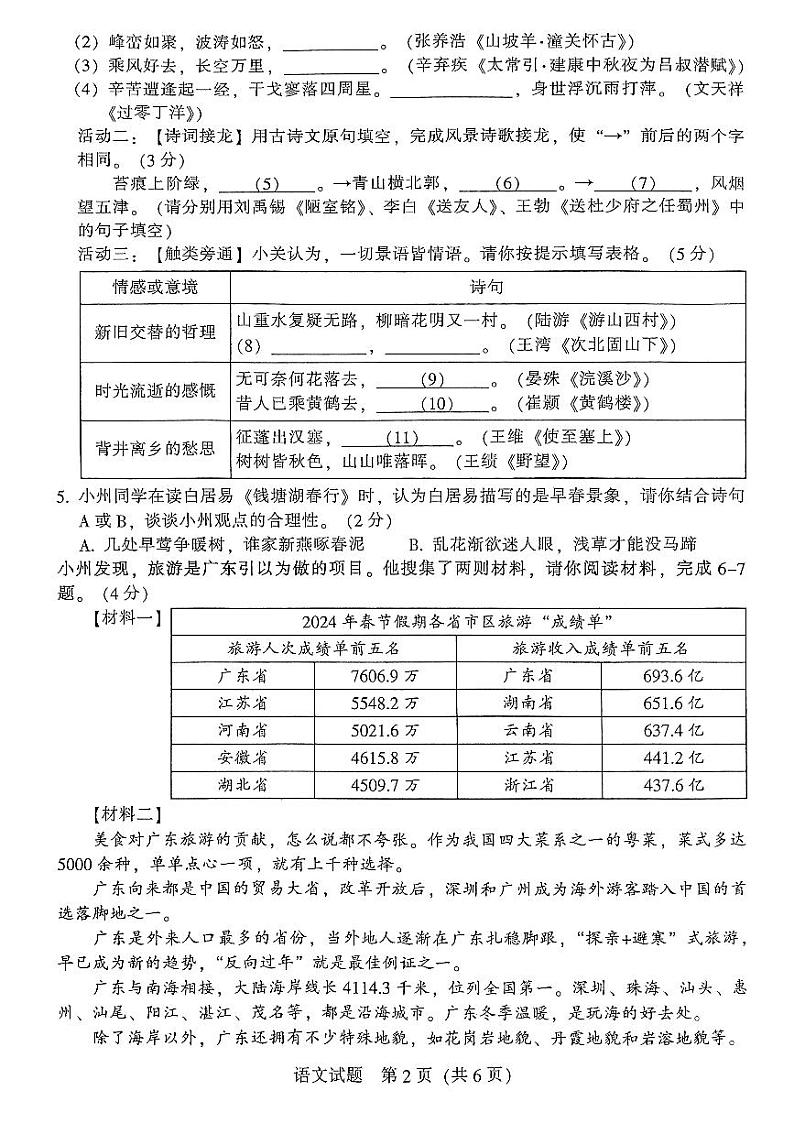 2024年广东省韶关市中考一模语文试题02