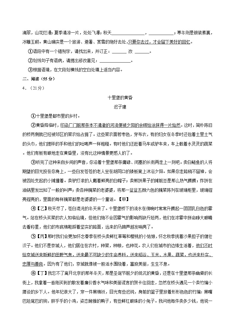 安徽省六安市轻工中学2023-2024学年八年级下学期期中语文试卷第3页