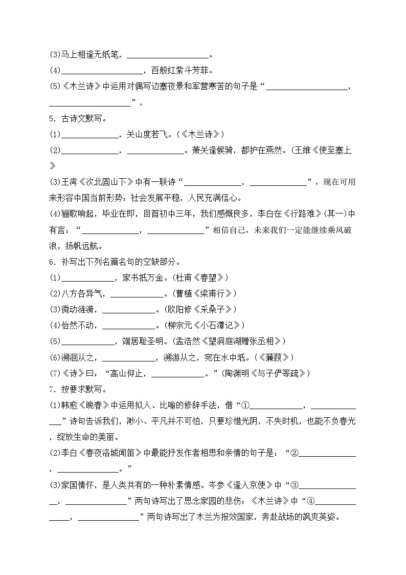 2024届中考语文名句名篇默写专项培优卷（5）(含答案)第2页