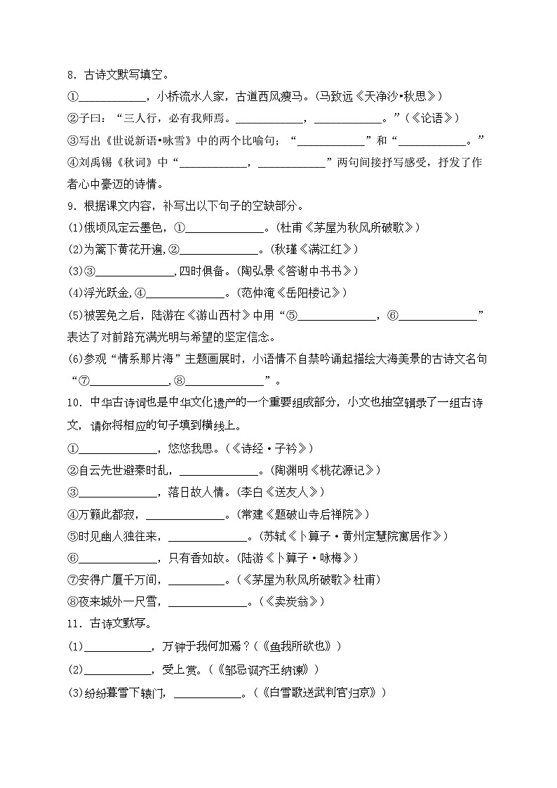 2024届中考语文名句名篇默写专项培优卷（5）(含答案)第3页
