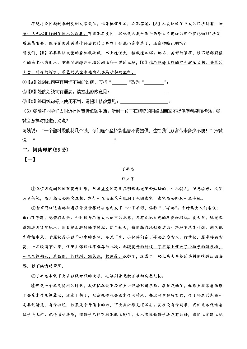 安徽省安庆市外国语学校2023-2024学年八年级下学期期中语文试题（原卷版+解析版）02