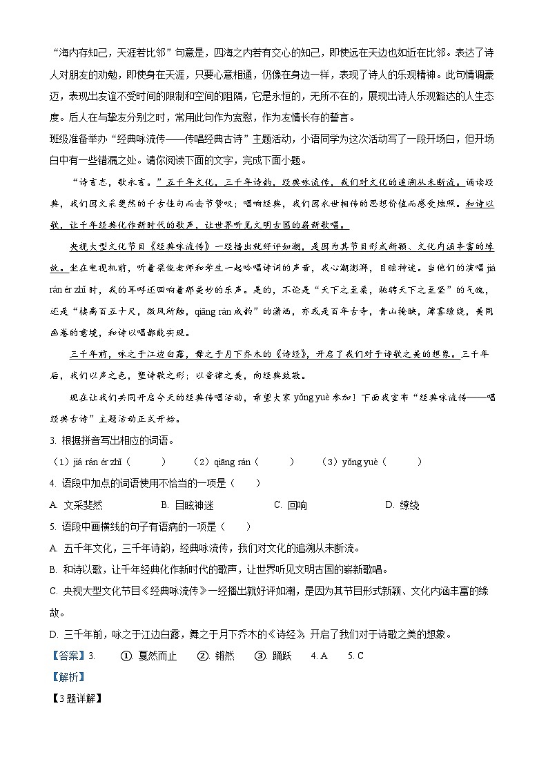 广东省茂名市博雅中学2023-2024学年八年级下学期期中语文试题（原卷版+解析版）02