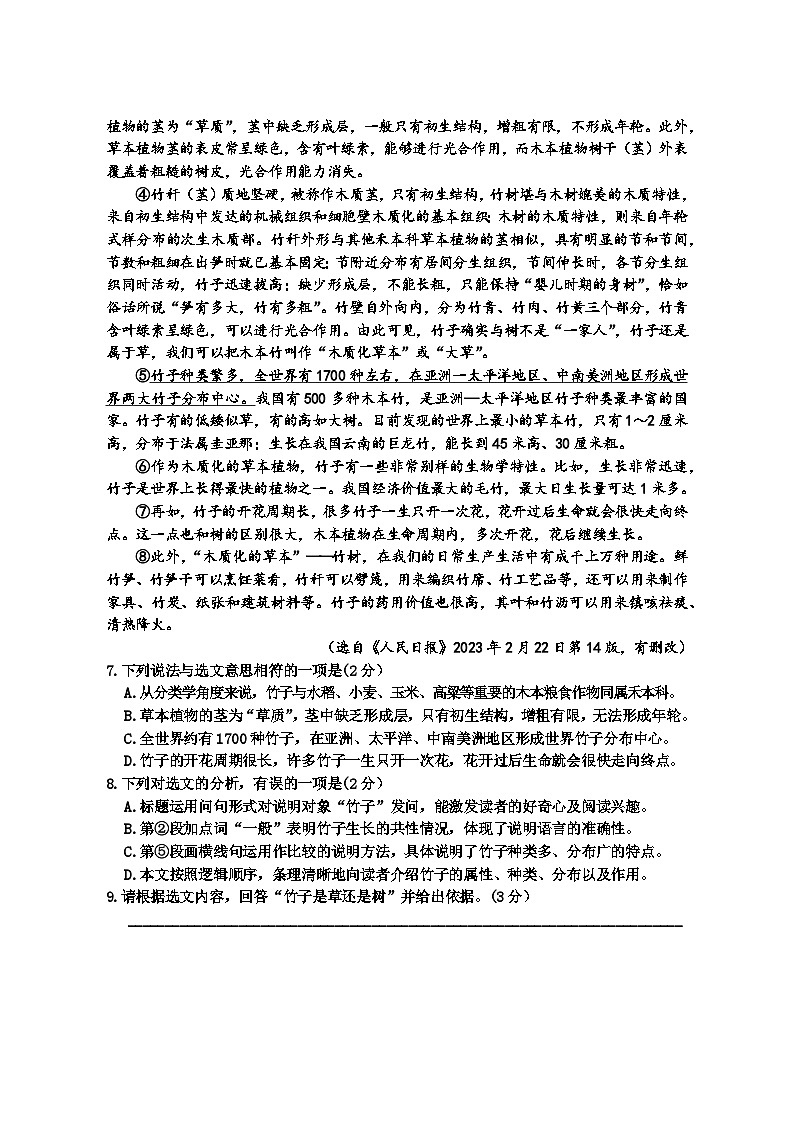 广西防城港市上思县2023-2024学年八年级下学期期中考试语文试题第3页