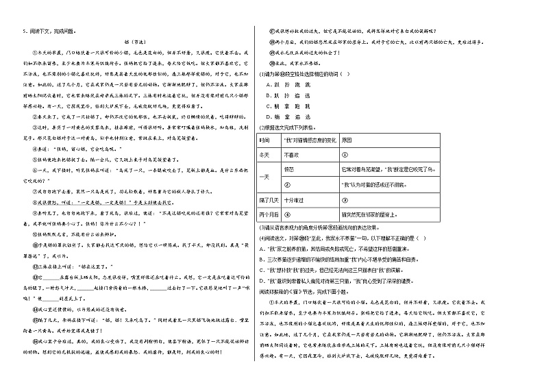 部编版语文七年级上册综合复习试题（十二）第2页