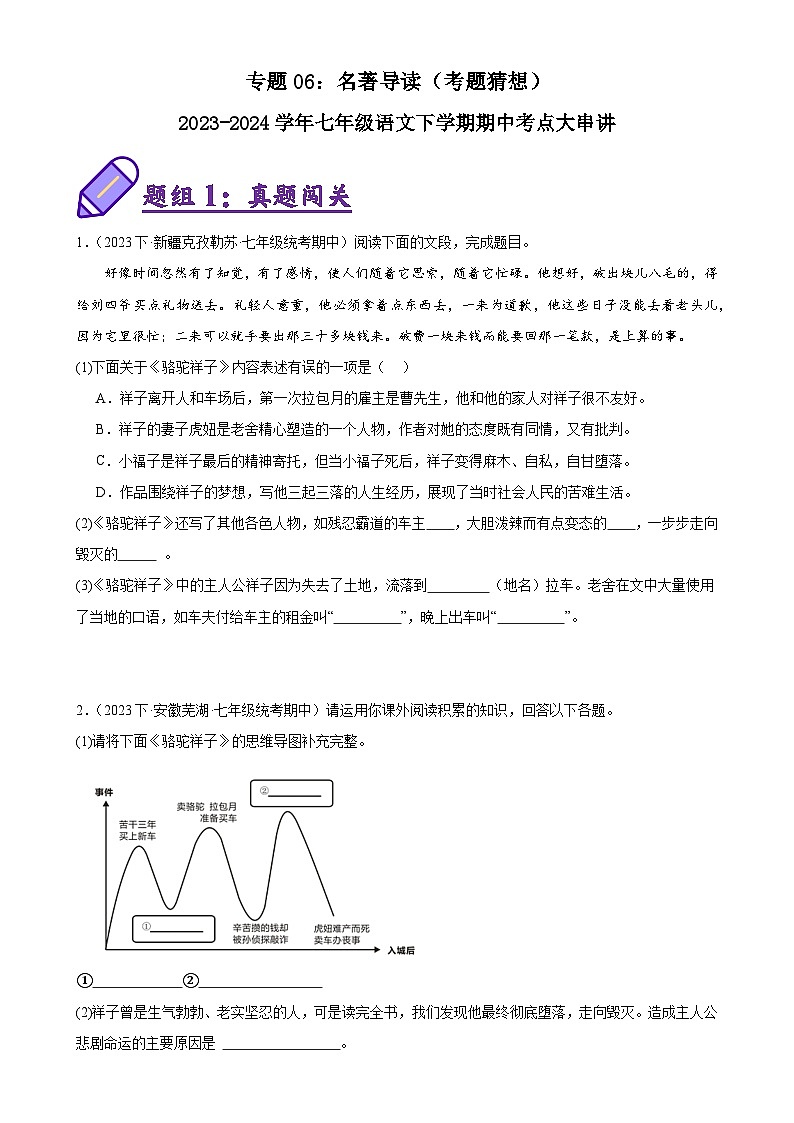 专题06：名著导读（考题猜想）试卷-2023-2024学年七年级语文下学期期中考点大串讲（统编版）（原卷版+解析版）01
