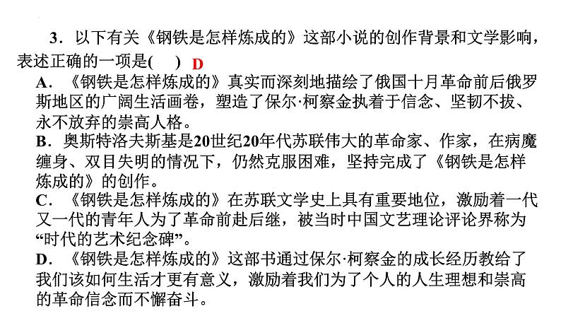 《钢铁是怎样炼成的》习题课件- 中考语文复习第4页