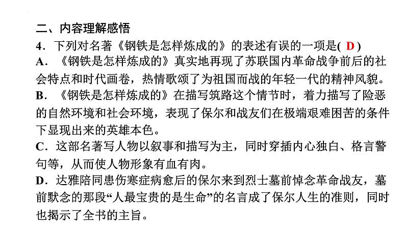 《钢铁是怎样炼成的》习题课件- 中考语文复习第6页