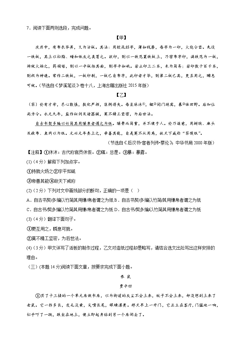 2023-2024学年七年级语文第二学期期末模拟卷（3）（含答案解析）第3页