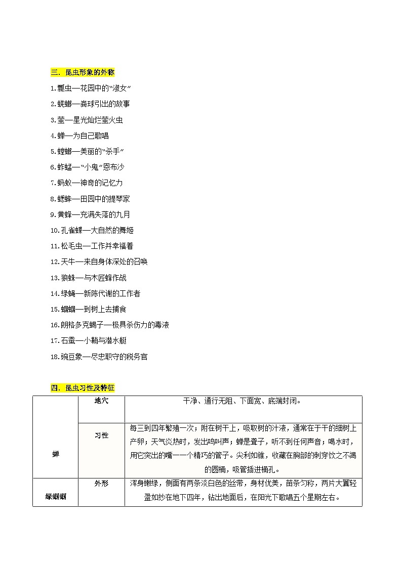 专题06  《昆虫记》-名著阅读必备知识点详解及过关题训练03