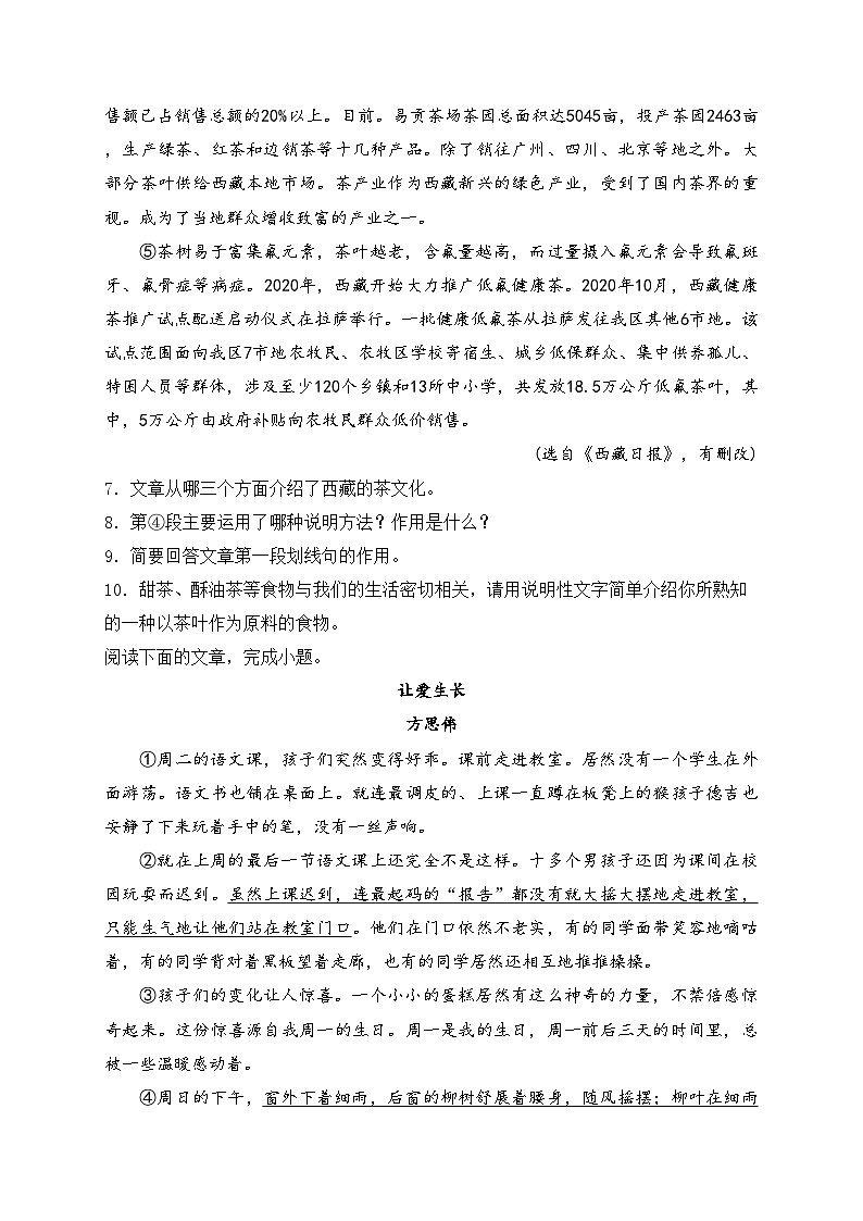 西藏自治区日喀则市2024届九年级下学期中考一模语文试卷(含答案)03