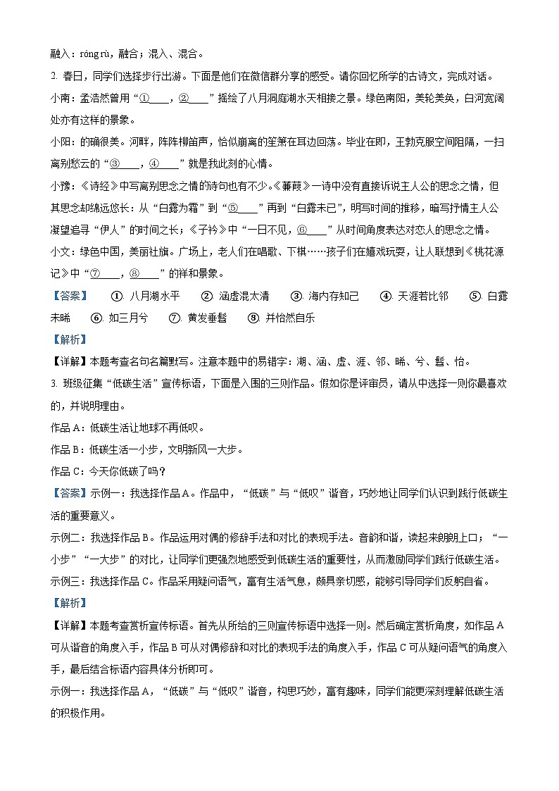 河南省南阳市社旗县2023-2024学年八年级下学期期中语文试题（原卷版+解析版）02