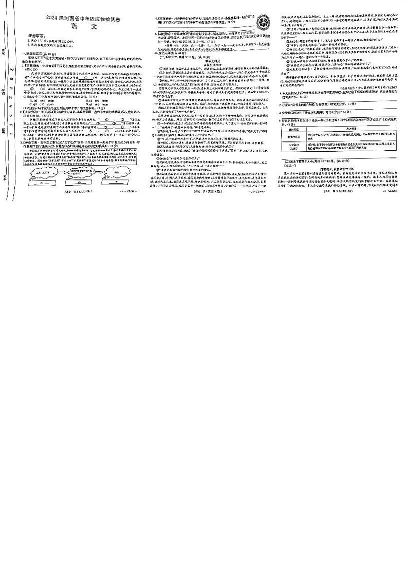 河南省新乡市获嘉县乡镇联考2023-2024学年九年级下学期4月期中语文试题第1页