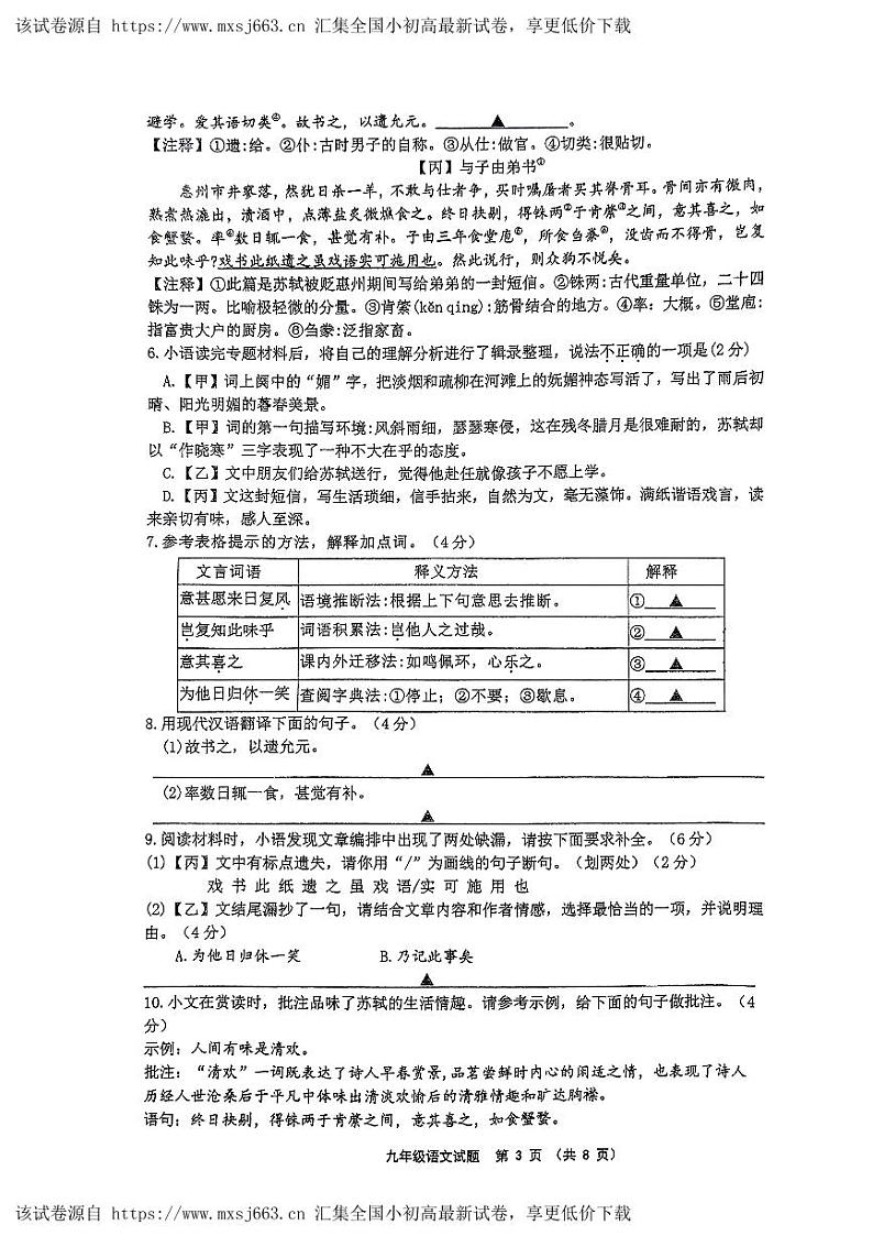 2024年江苏省连云港市新海初级中学中考一模语文试卷03