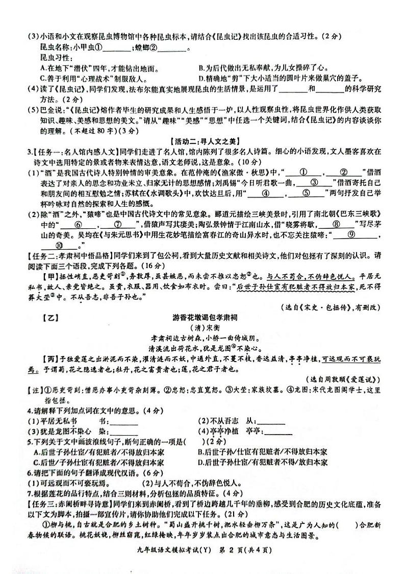 2024年安徽省合肥市瑶海区中考二模语文试题02