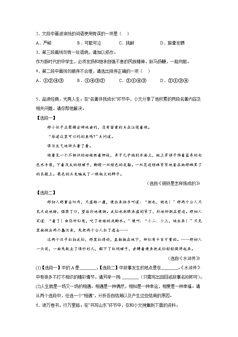 2024年山东省临沂市临沭县中考一模语文试题（含解析）02