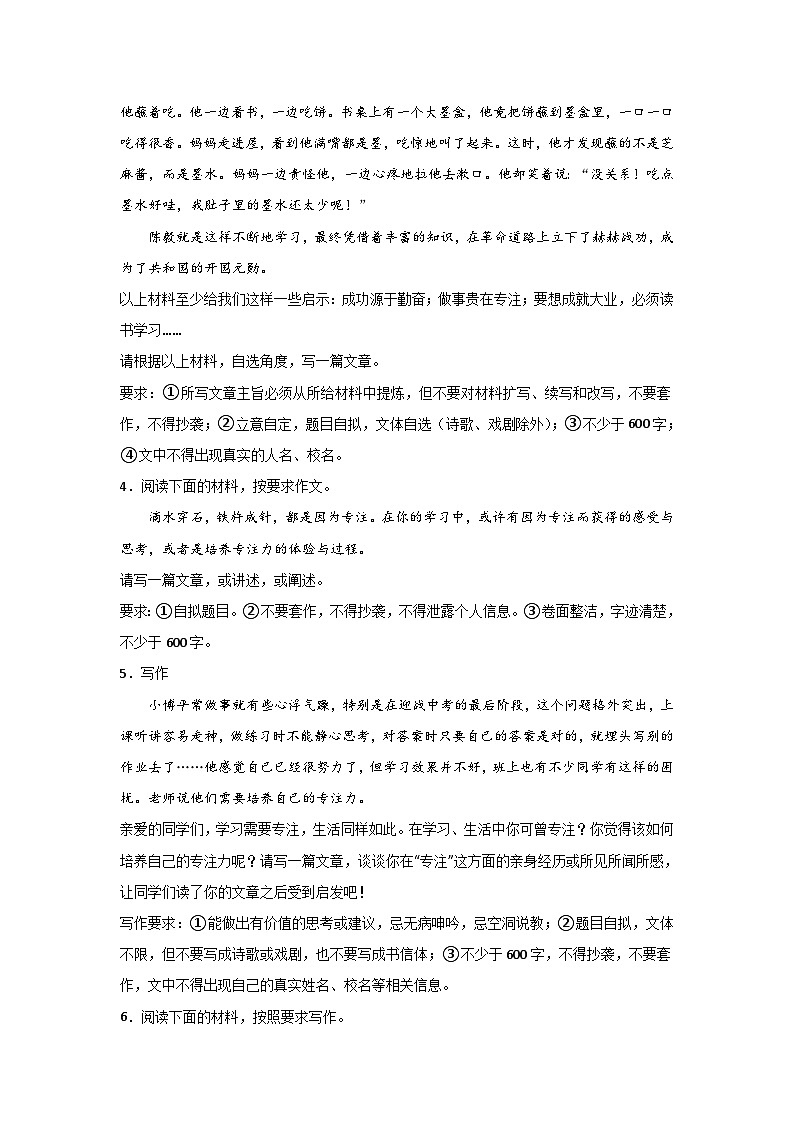 2024中考语文作文专题复习（学案）：作文主题训练专注第2页