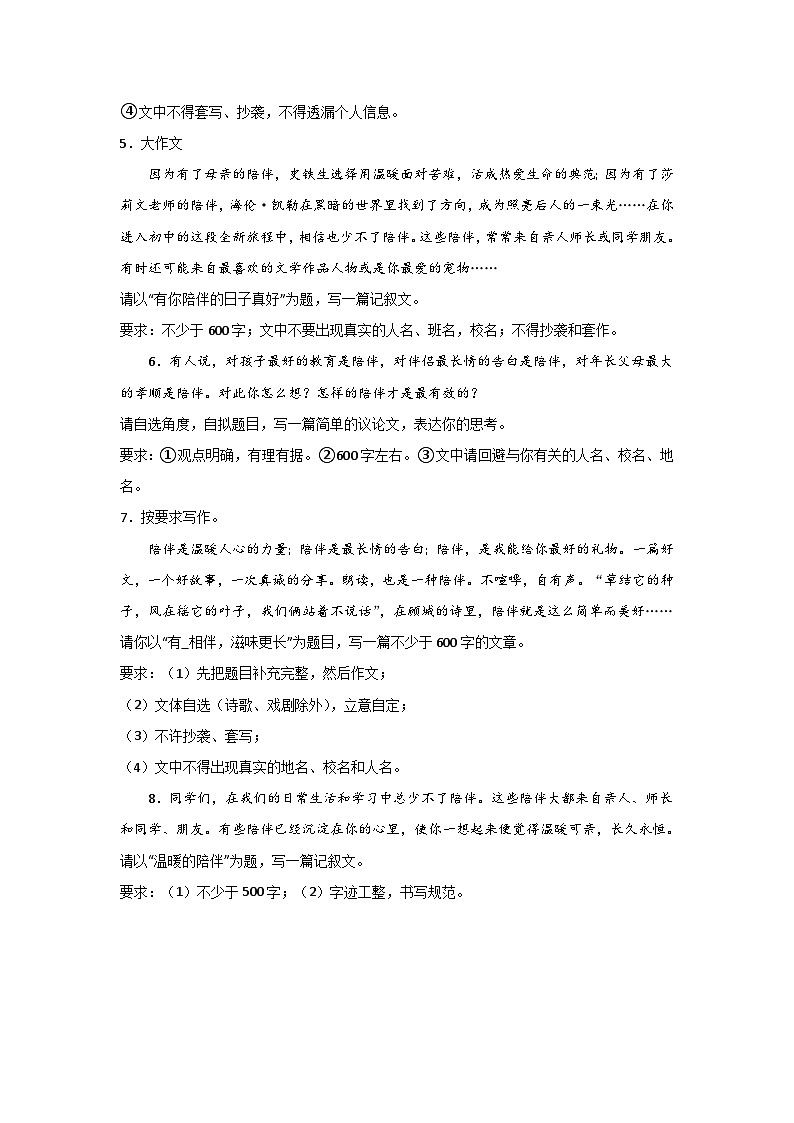 2024中考语文作文专题复习（学案）：作文主题训练陪伴第2页