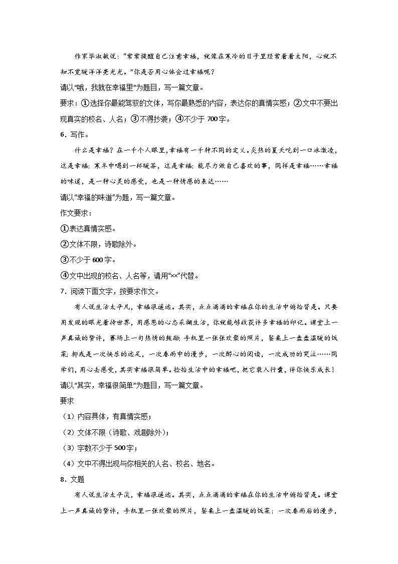 2024中考语文作文专题复习（学案）：作文主题训练“幸福”第2页