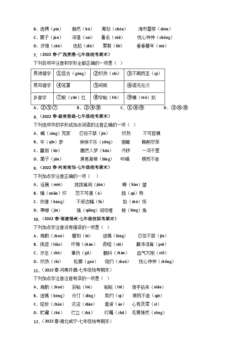 专题01 字音字形（原卷版）2023-2024学年七年级下册期末专项复习（全国版）第2页