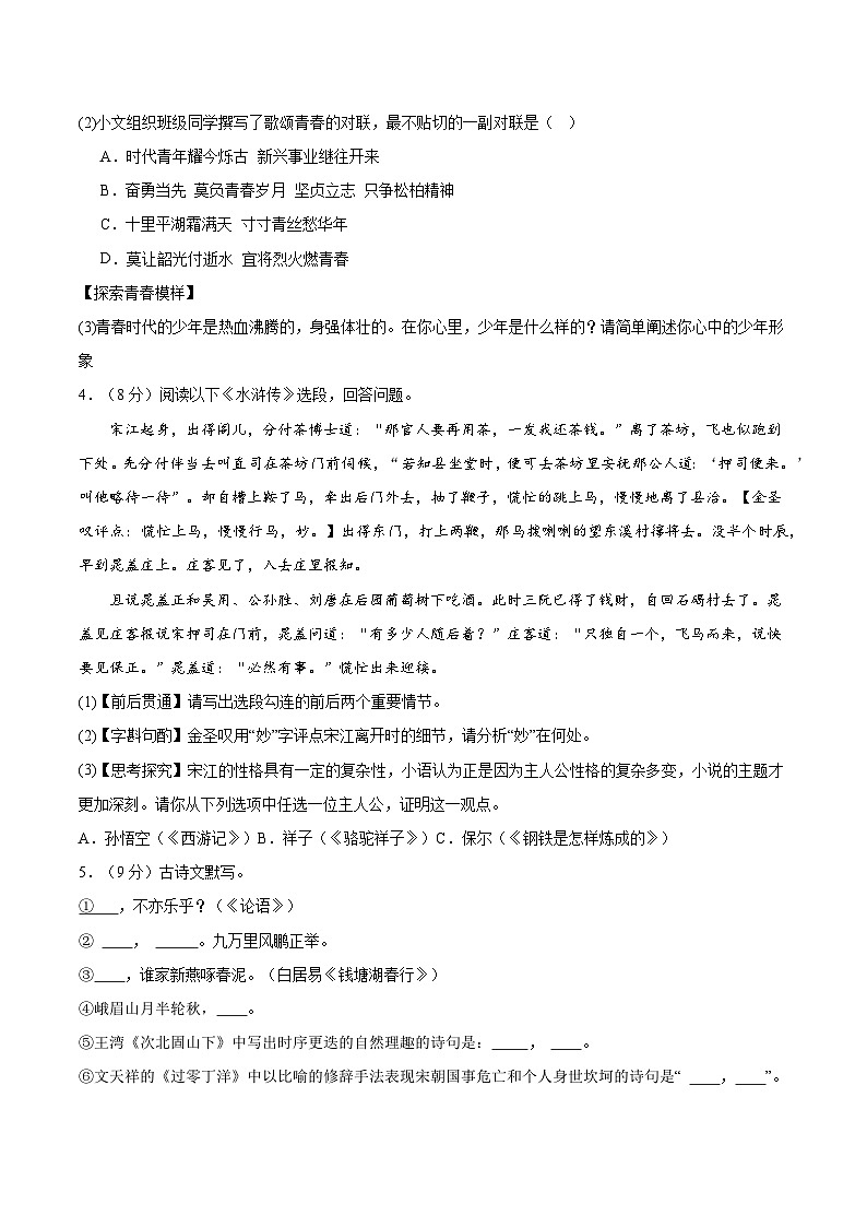 2024年中考考前最后一套押题卷：语文（南通卷）（考试版A4）02