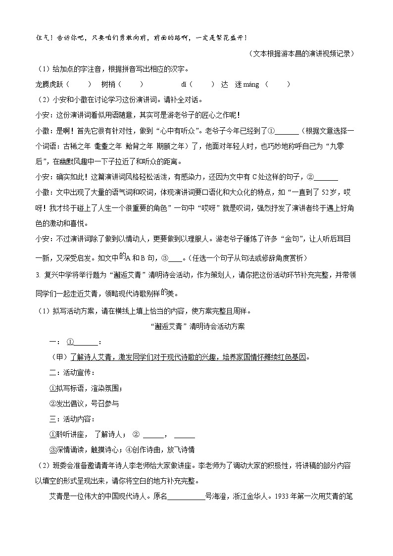 2024年安徽省安庆市中考二模语文试题（原卷版+解析版）02