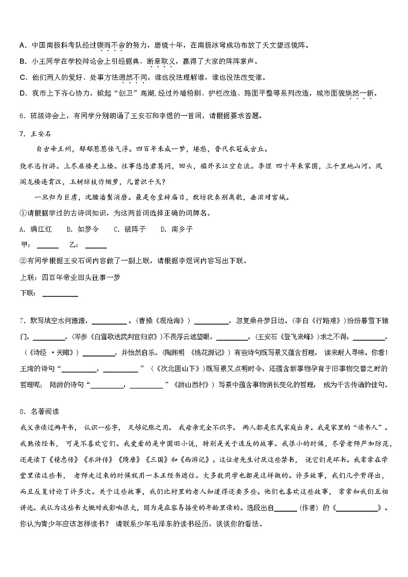 2024年广西南宁市中考语文模拟试卷（解析版）第2页