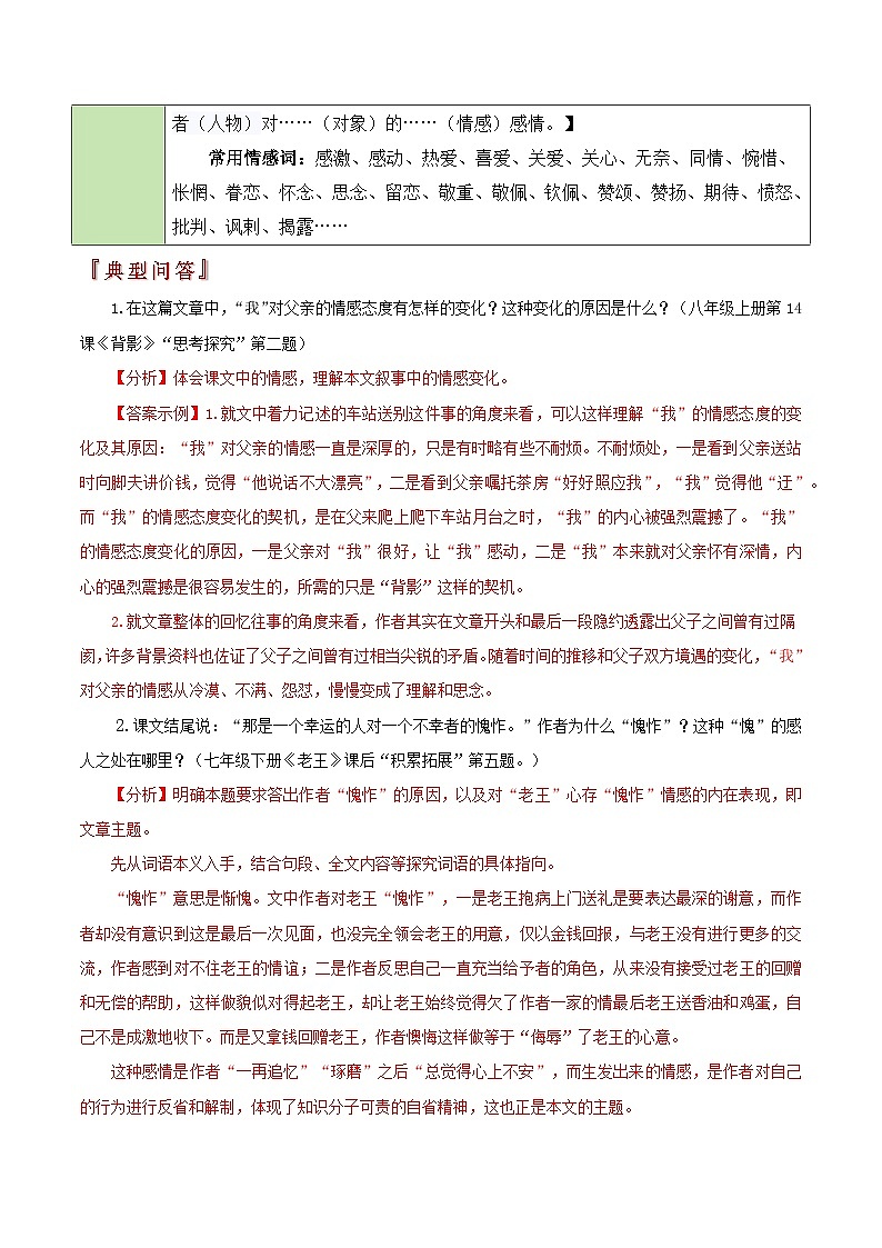 题型12  表达情感类题型（答题模板）-2024年中考语文答题技巧分类训练（解析版）第2页
