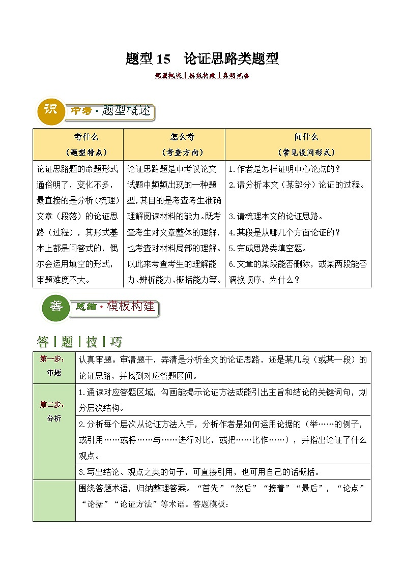 题型15  论证类题型（答题模板）-2024年中考语文答题技巧分类训练（解析版）第1页