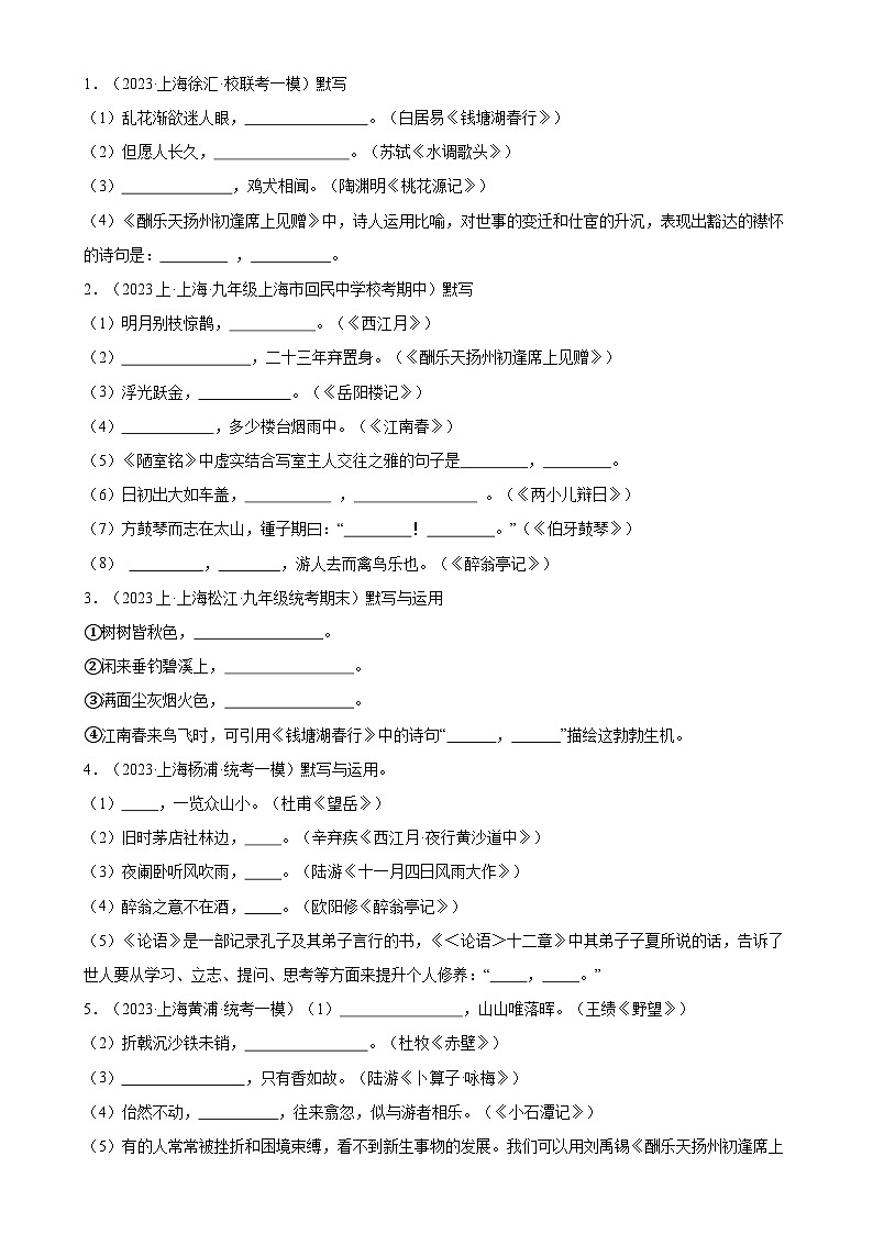 重难点练01 名句默写（常考易错句30题）-2024年中考语文专练（上海专用）（原卷版）第2页