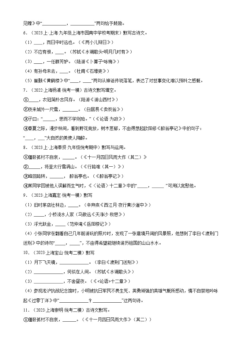 重难点练01 名句默写（常考易错句30题）-2024年中考语文专练（上海专用）（原卷版）第3页