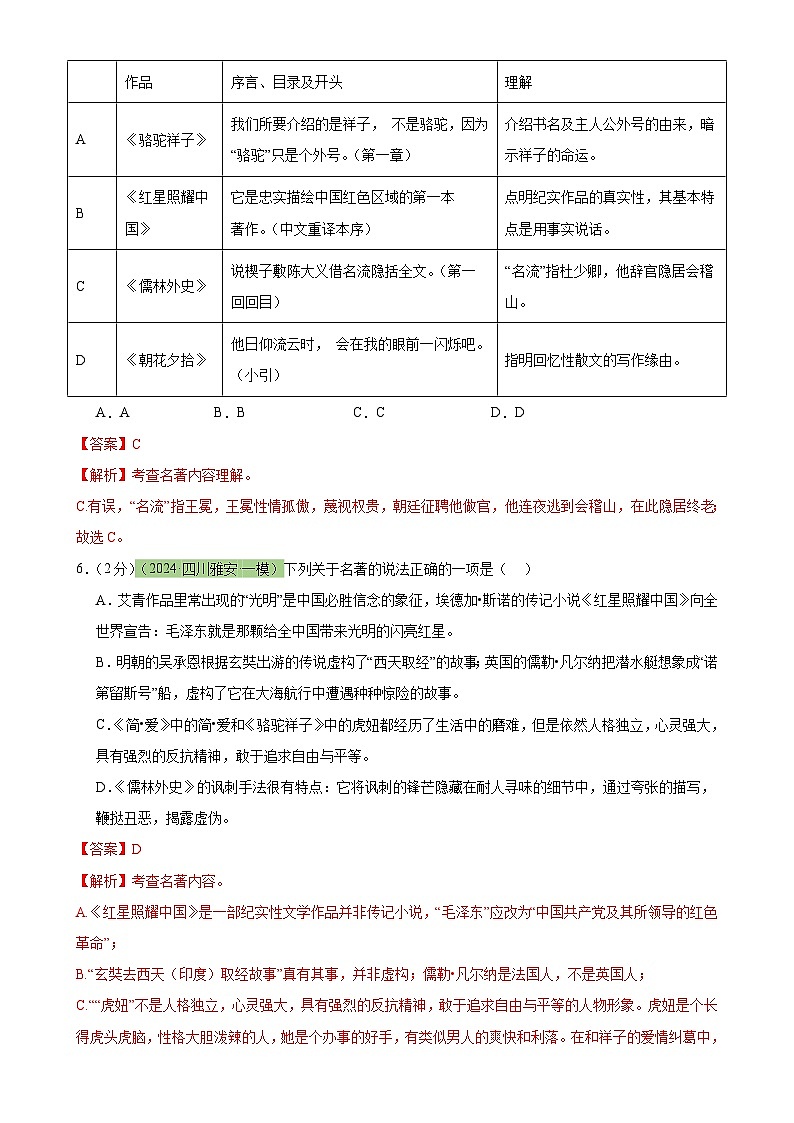 专题33 名著导读（三大类型题）（测试）-2024年中考语文二轮复习讲练测（全国通用）（解析版）第3页