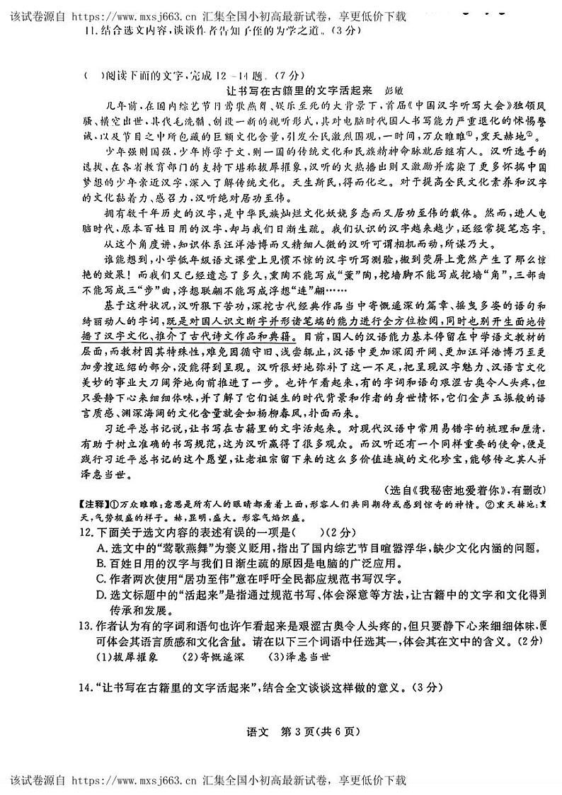 41，吉林省第二实验学校2023-2024学年下学期九年级第二次月考语文试题第3页