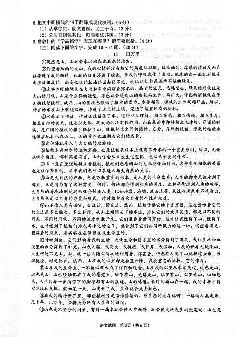 2024年福建省泉州市中考二模语文试题03