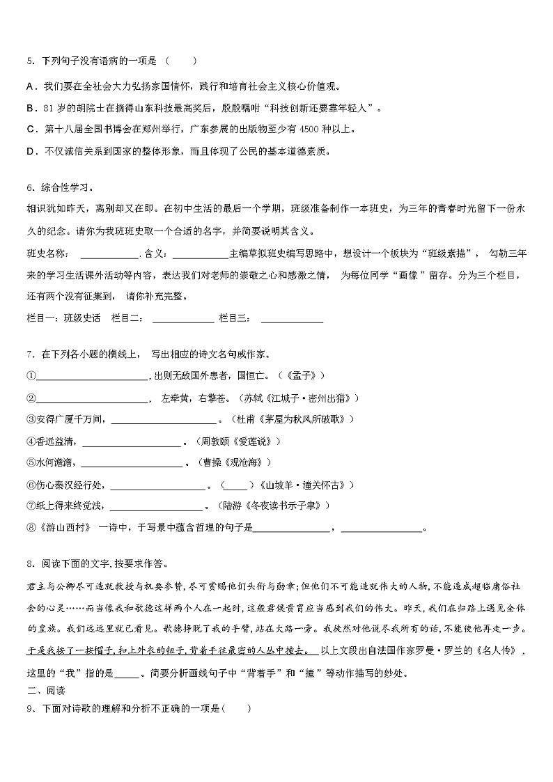 河南省南阳市南召县重点中学 2024 年中考语文模拟试题（解析版）第2页
