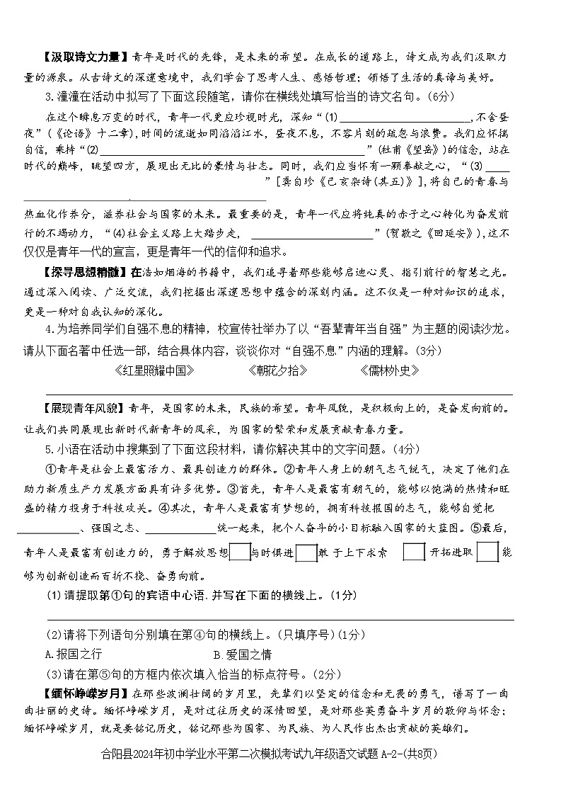 2024年陕西省合阳县中考二模考试语文试题02